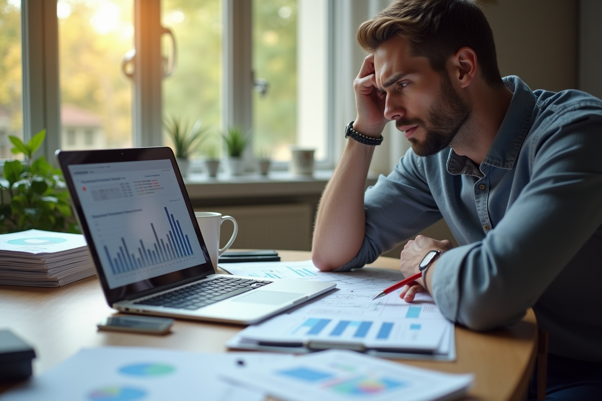 Personne analysant documents financiers au bureau à domicile