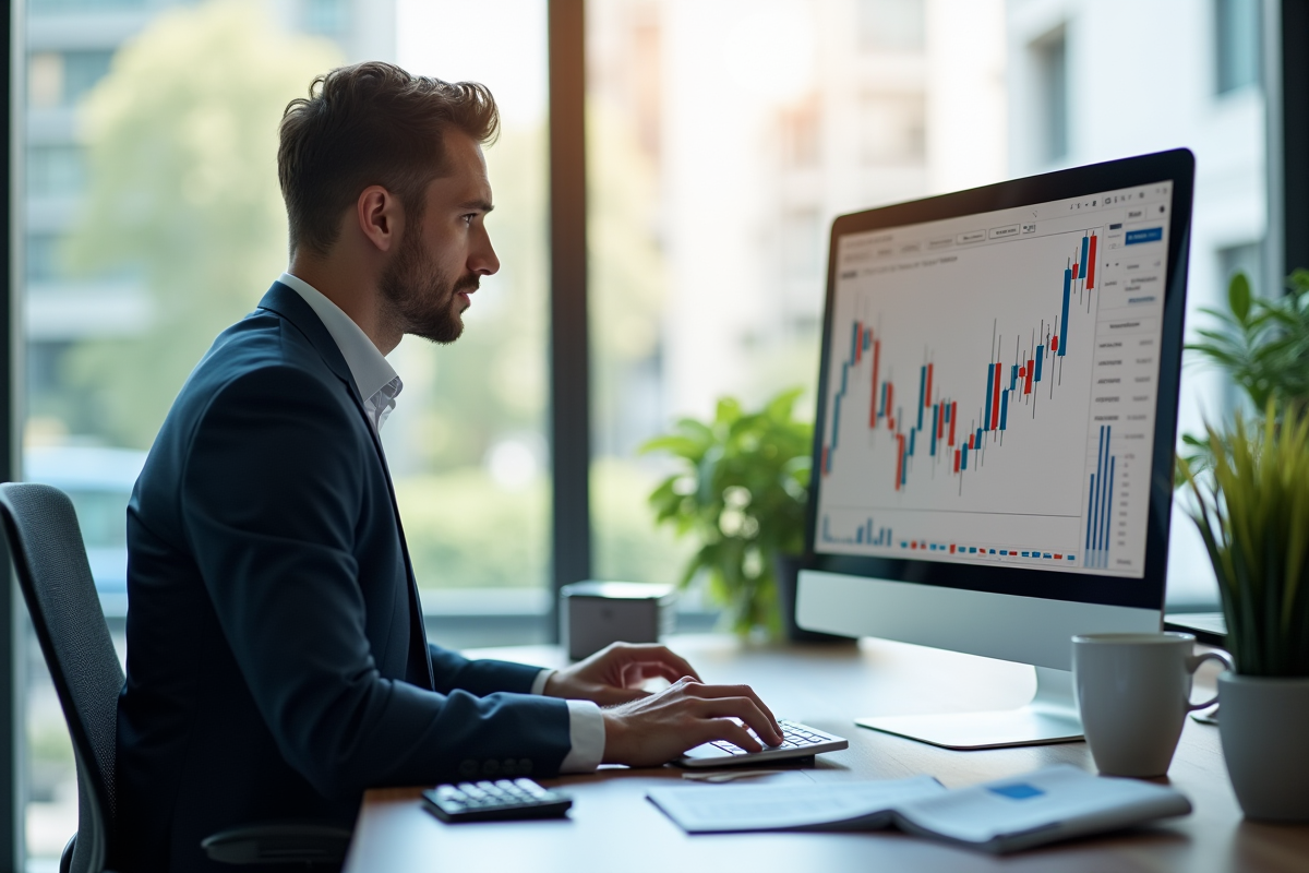 Analyste financier travaillant sur un graphique ordinateur