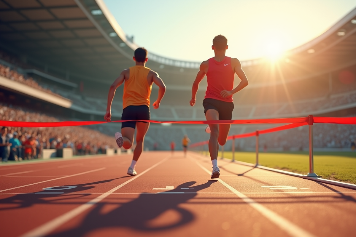 Athlètes en course avec un coureur gagnant la course