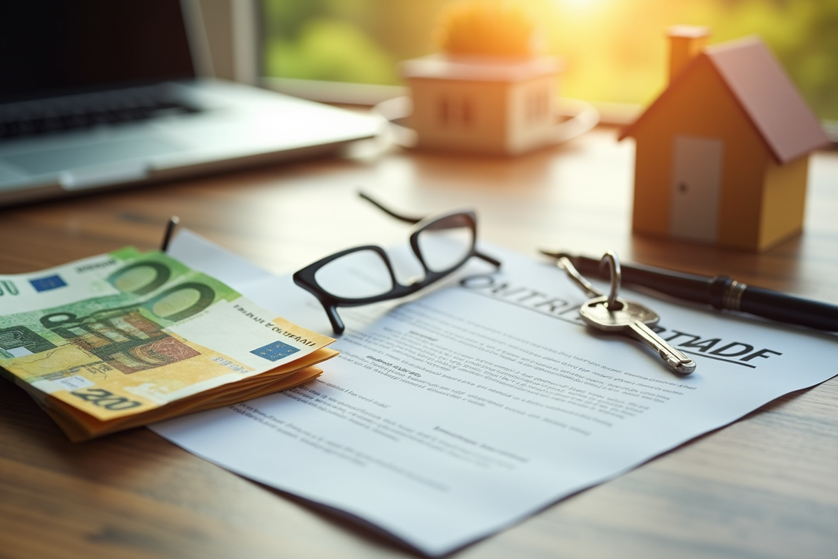 Argent liquide et contrat de prêt immobilier sur une table en bois