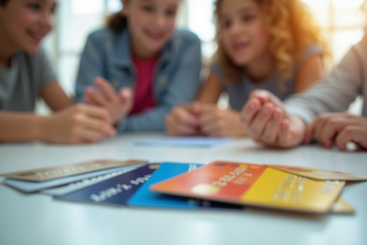 Cartes bancaires colorées sur une surface blanche