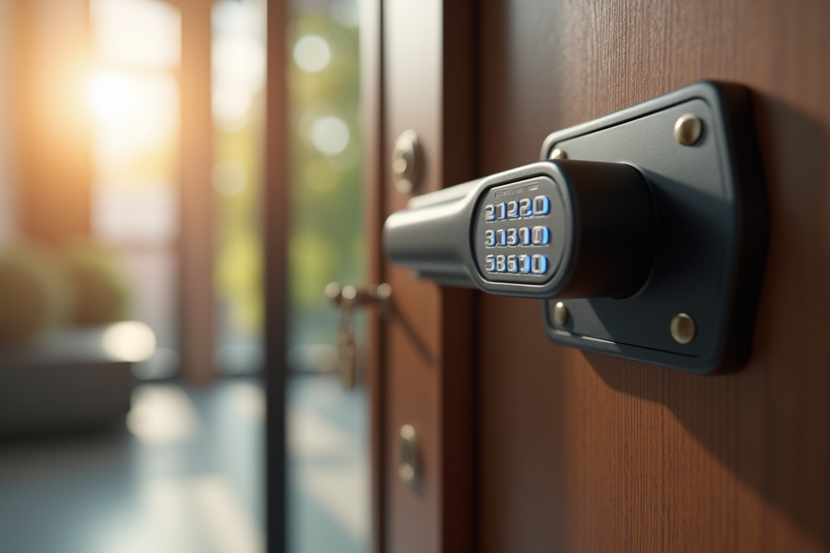 Coffre à clés numérique sur une porte d appartement moderne