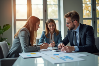 Conseiller financier expliquant des options d'investissement au couple