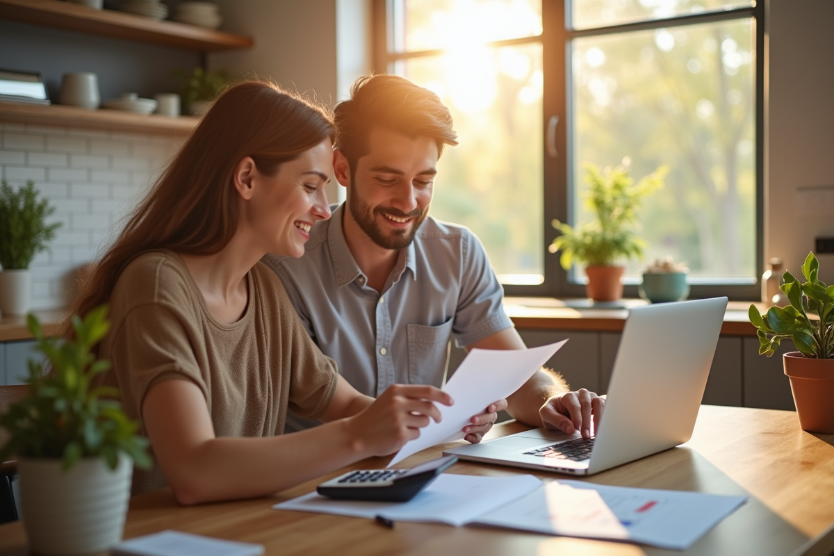 Jeune couple professionnel examinant des documents immobiliers