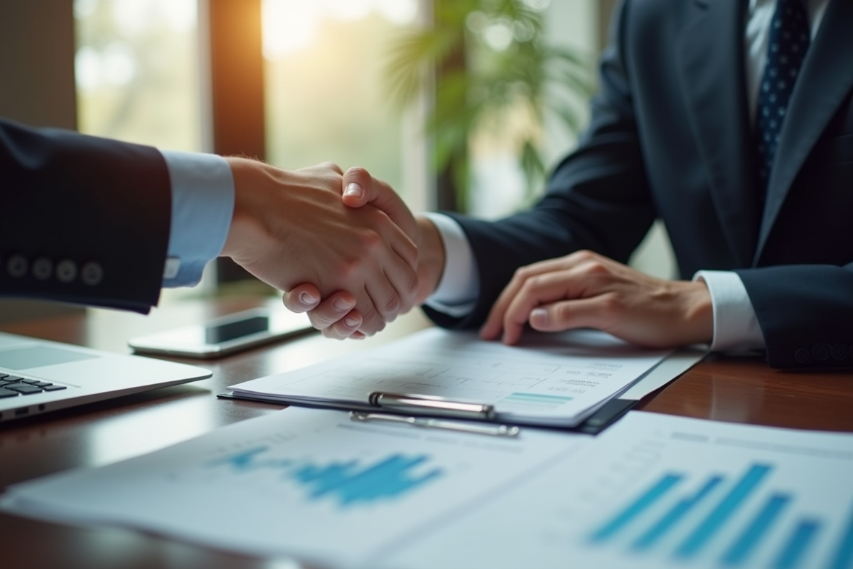 Echange de documents bancaires entre deux mains professionnelles