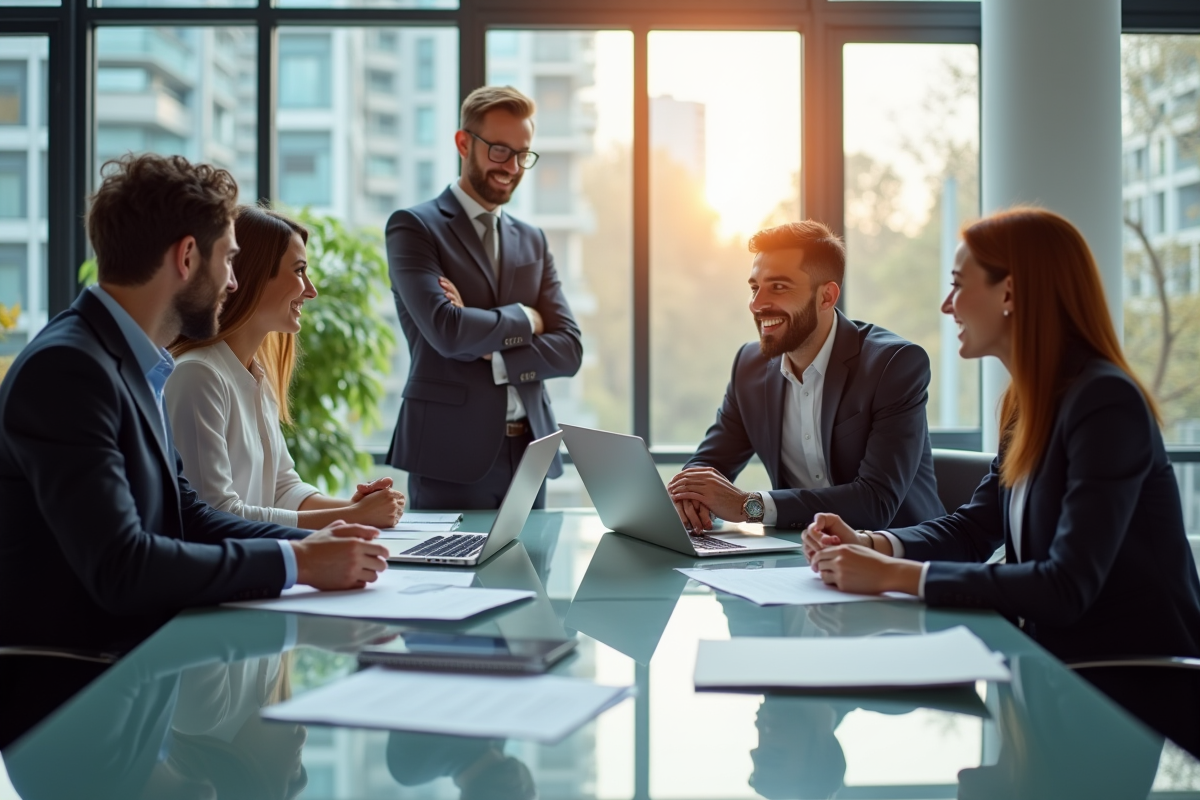 Groupe de professionnels en réunion dans un bureau moderne