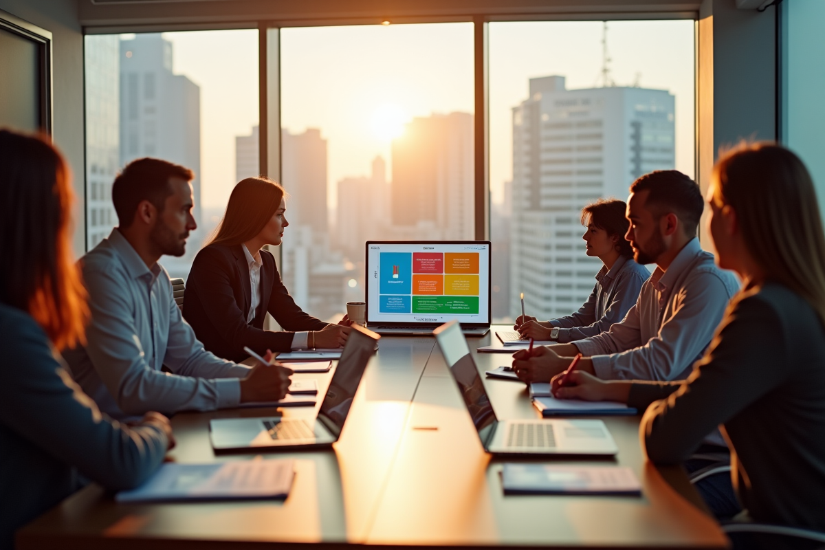 Groupe de professionnels analysant une matrice Boston