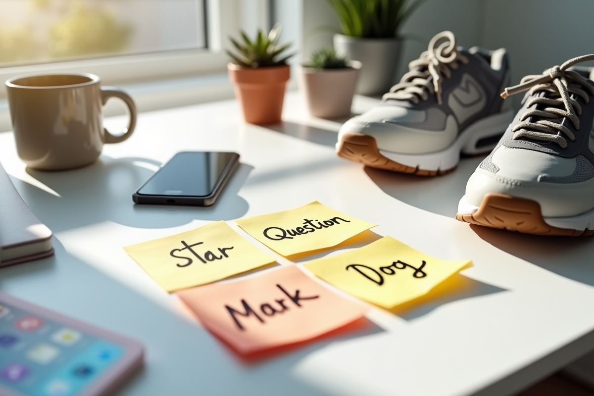 Espace de travail créatif avec produits et notes