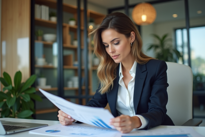 Femme d affaires analyse un graphique de competition