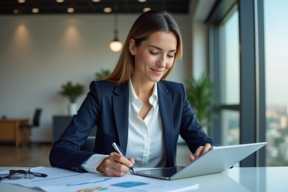 Femme d'affaires en réunion dans un bureau moderne