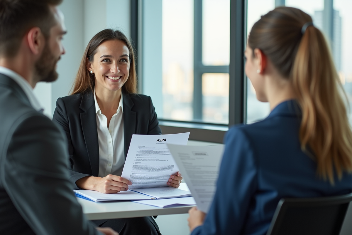 Femme souriante discute avec conseiller bancaire dans bureau