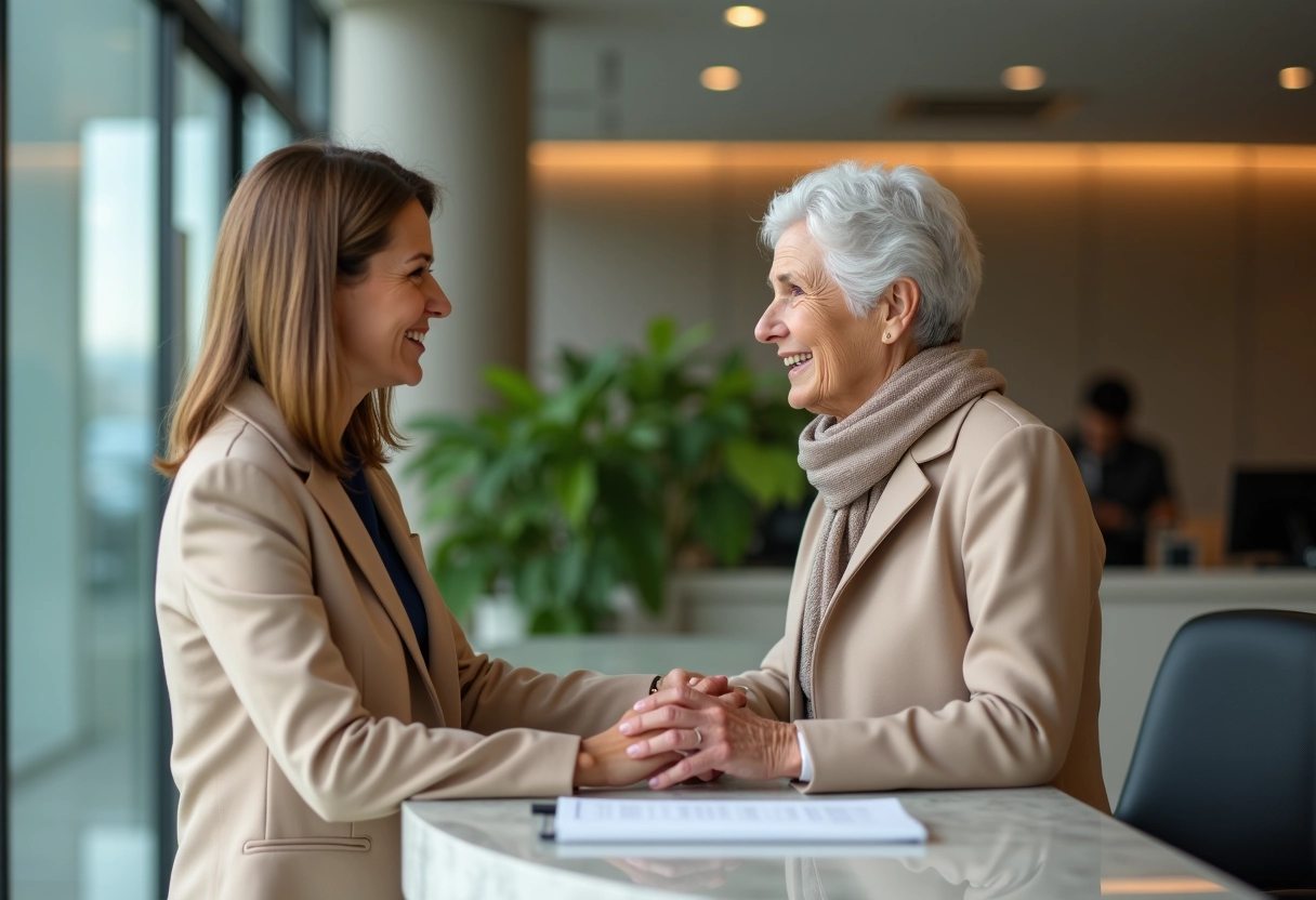 Femme discutant avec une conseillère bancaire dans une agence
