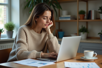 Femme organisée vérifiant ses dépenses à la maison