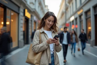 Femme urbaine regardant son smartphone dans la ville