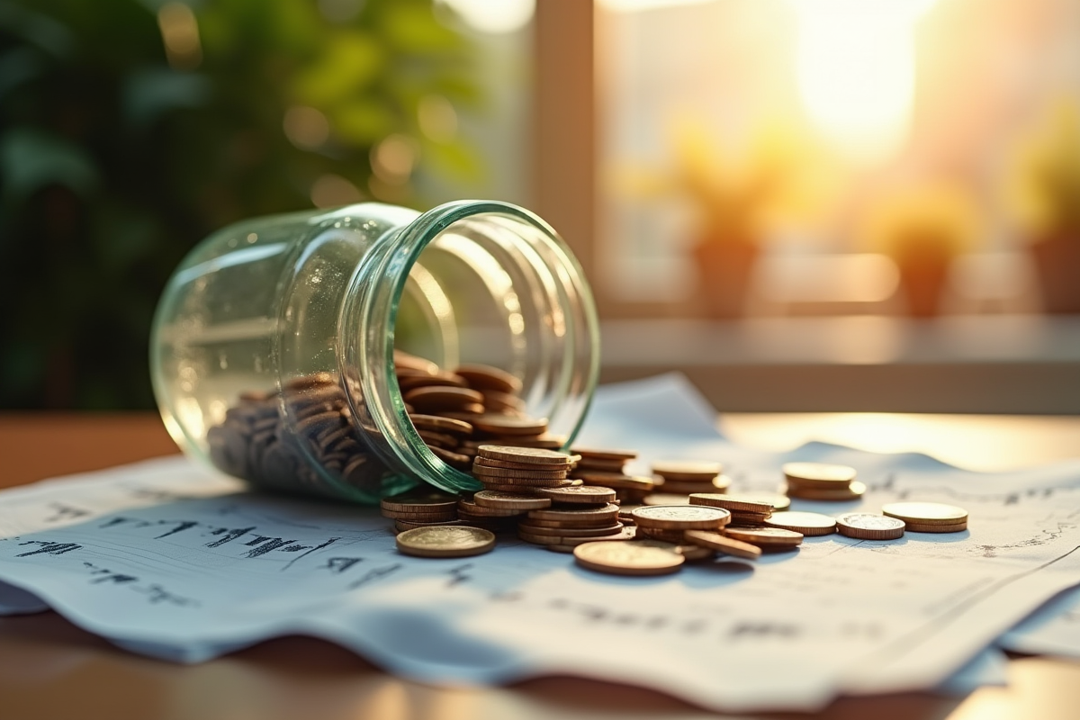 Glajar renversé avec pièces et papiers financiers