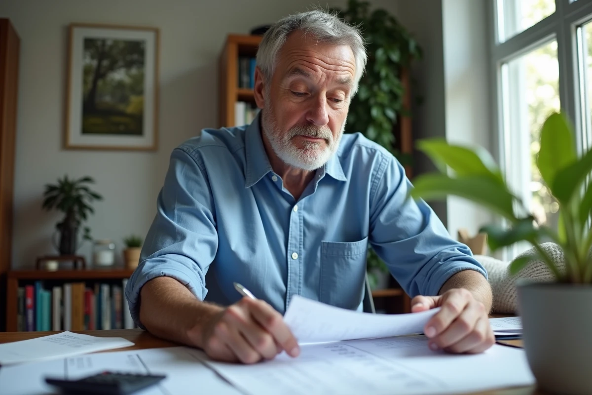 Homme de 50 ans vérifiant ses relevés bancaires