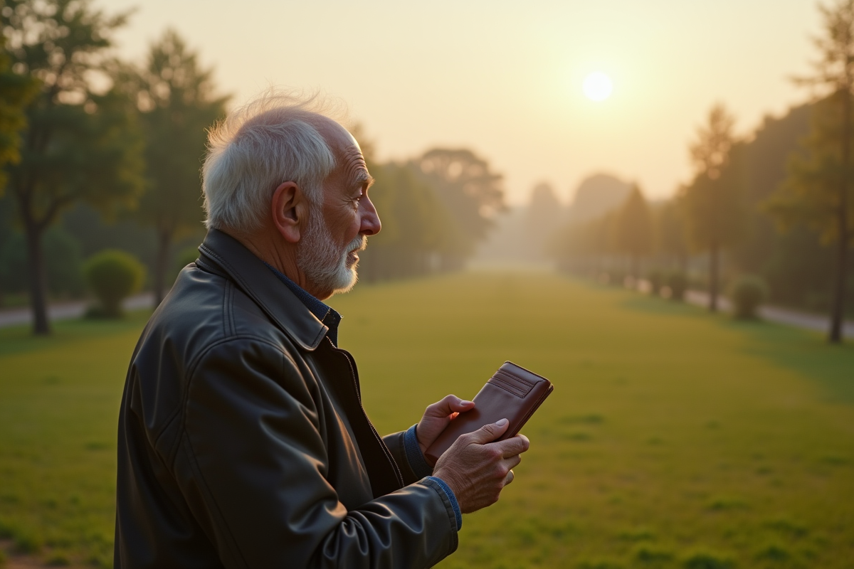 Homme âgé regardant un parc en réfléchissant