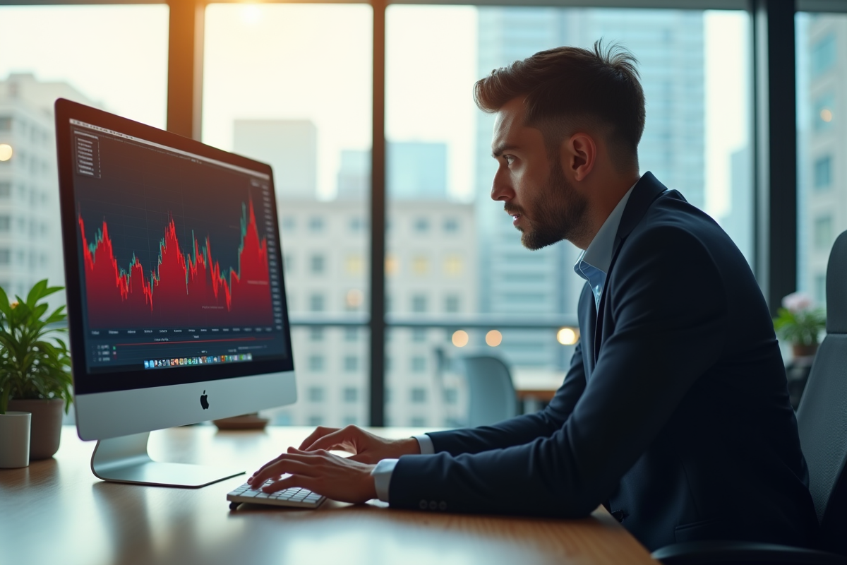 Investisseur anxieux examinant un graphique en baisse