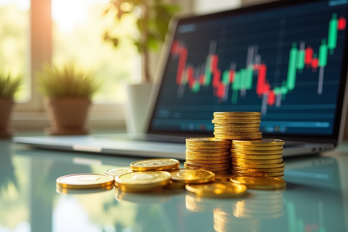 Pièce d'or représentant des cryptomonnaies comme Ethereum et Solana