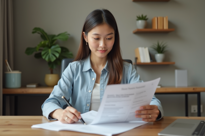 Jeune femme en tenue professionnelle dans un bureau moderne
