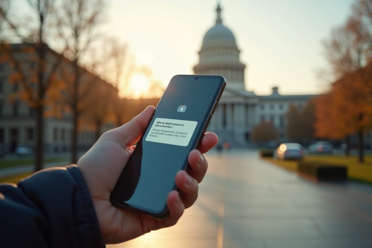 Main tenant un smartphone avec notification de transmission fiscale