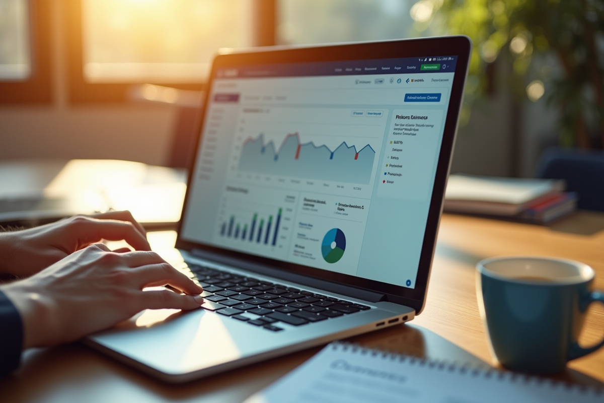 Mains tapant sur un ordinateur portable avec notes de salaire