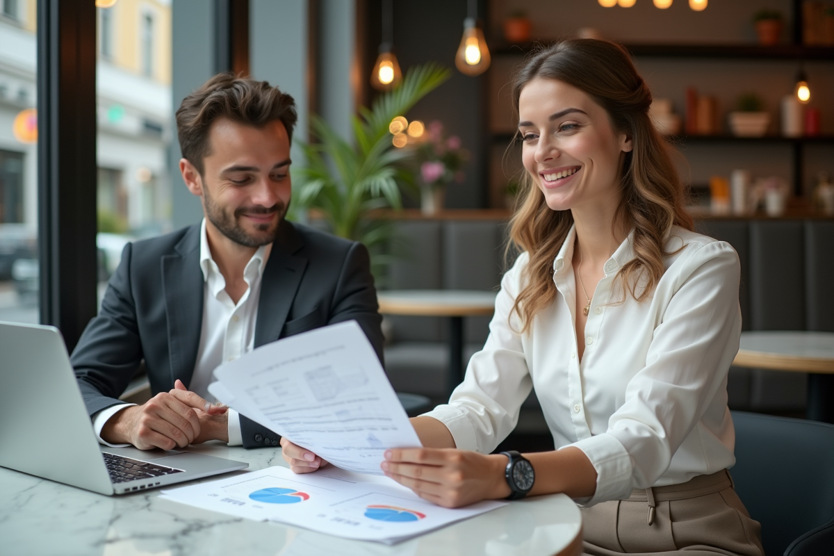Jeune entrepreneure discutant avec une notaire dans un café