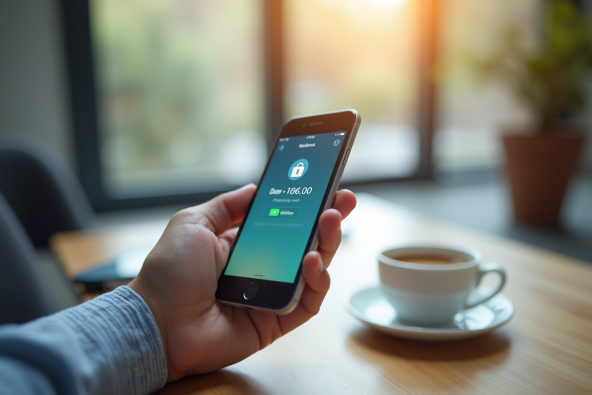 Main tenant un smartphone avec une notification de transfert en attente
