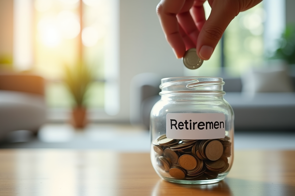 Main déposant des pièces dans un pot de retraite