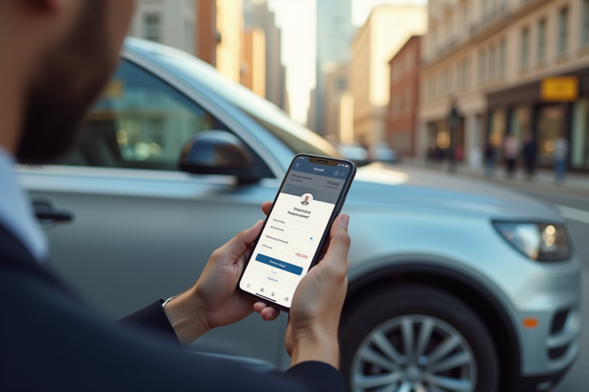 Voiture citadine avec smartphone affichant une confirmation d
